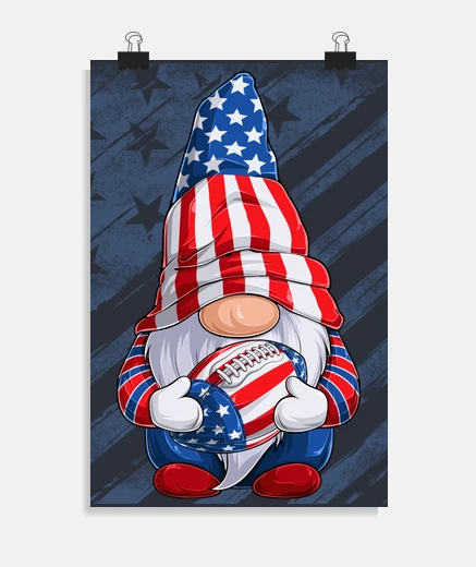Poster gnome with football or rugby ball