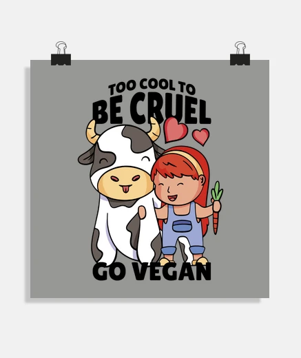 Poster go vegan it&#39;s cruel to kill animals. children&#39;s decoration.