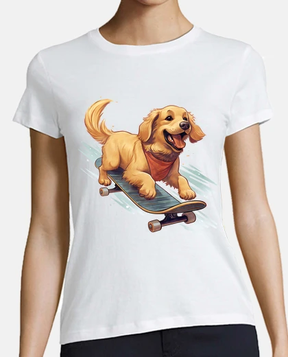 Tee-shirt golden retriever chiot skateboard skate