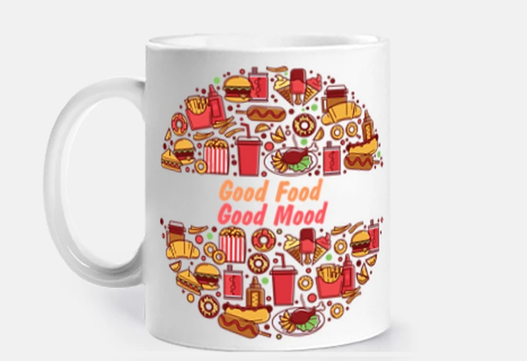 Mug Good food good mood. Malbouffe lover