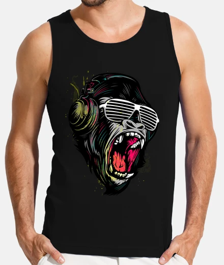 T-shirt gorilla music cuffie dj deejay disc jockey