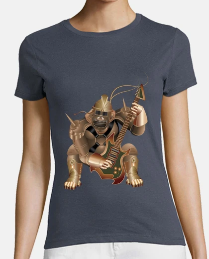 Tee-shirt gorille avec armure et guitare électriq