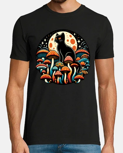 Camiseta Gracioso gato negro en el jardín de set