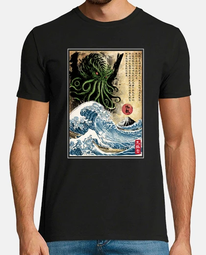 Tee-shirt grand cthulhu au japon sur bois