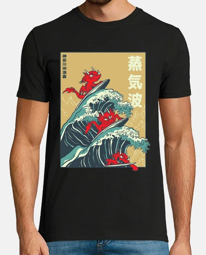 Tee-shirt grand vague au large du dragon de kanagawa art japonais force nature