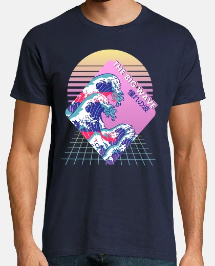 Tee-shirt grand vague kanagawa vaporwave néon anime manga japon rétro