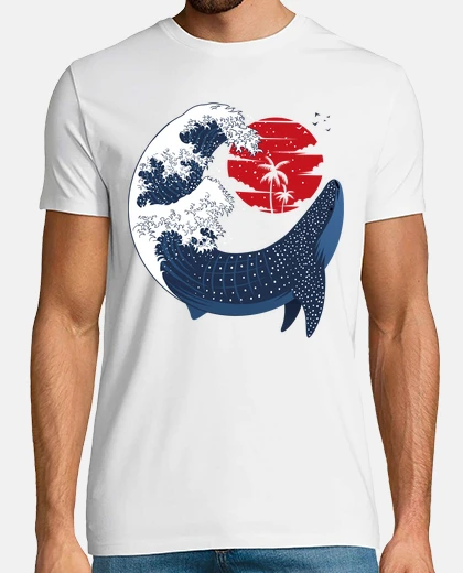 T-shirt grande onda giapponese di squalo balena