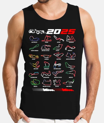 Camiseta Grandes Prémios Circuitos F1 2025 Regalo Coches Racing
