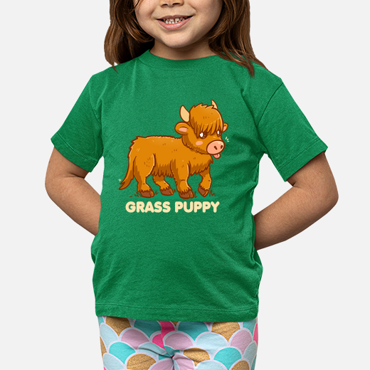 grass puppy - scottish highland cow - kids shirt