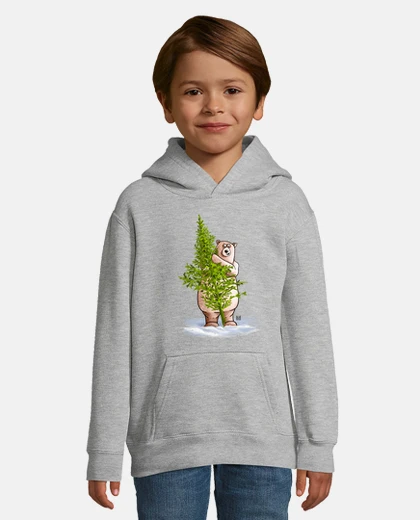 Kids gray hoodie. bear with tree 001