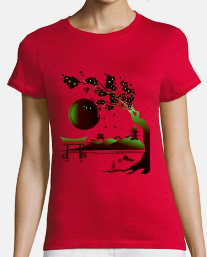 T-shirt green japanese landscape