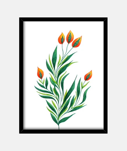 Framed Green Plant With Orange Buds