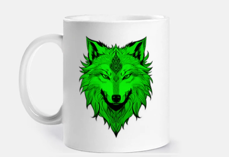 Cup Green Wolf in Vector Style