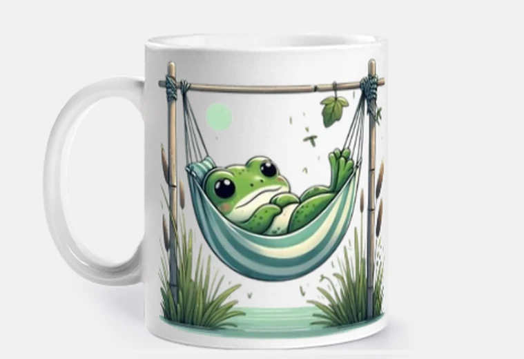Mug grenouille dans son hamac bambou tasse à personnaliser café thé fun funny infusion tisane 