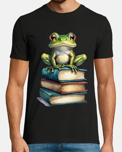 Tee-shirt grenouille intelligente boho assise sur des  livres professeur de français philo 