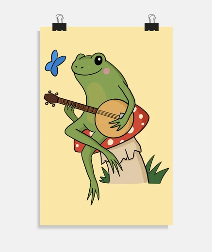 Poster grenouille qui joue du banjo cottagecore affiche musique studio chambre salon poster 