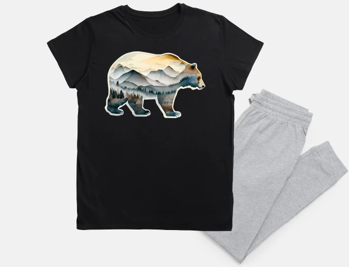 Pyjama grizzly bear brown forest fashion boho night sleep