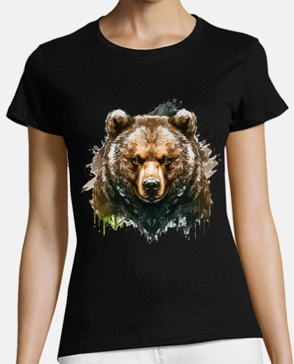 Playera grizzly bear portrait animal painting