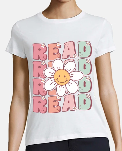Playera groovy book reader cute daisy book love