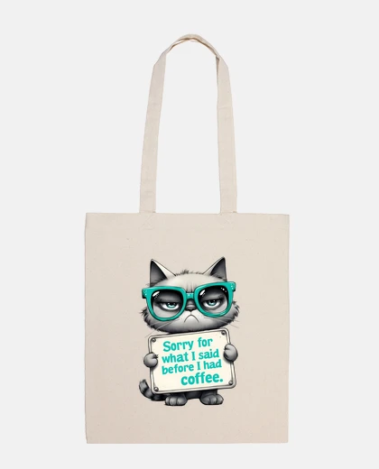 Bag Grumpy coffee cat tote bag