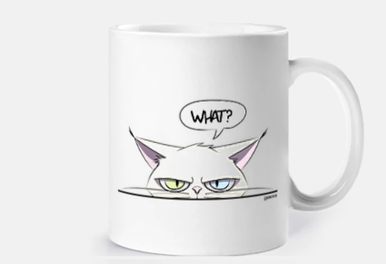Cup grumpy white cat mug
