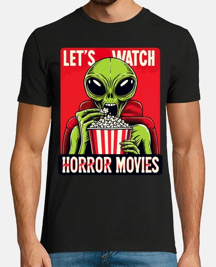 T-shirt guardiamo film horror alieni popcorn