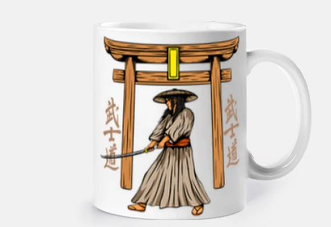 guerrero samurai en la puerta del templo, personalizable, copa,