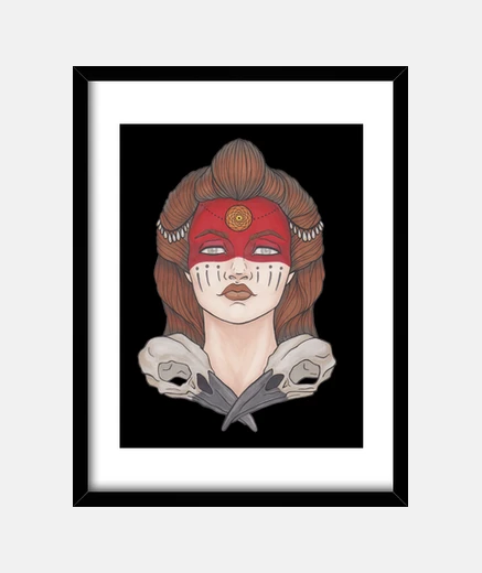 Quadro guerriera con teschi corvo