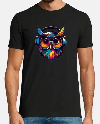 T-shirt gufo musicale con occhiali e cuffie
