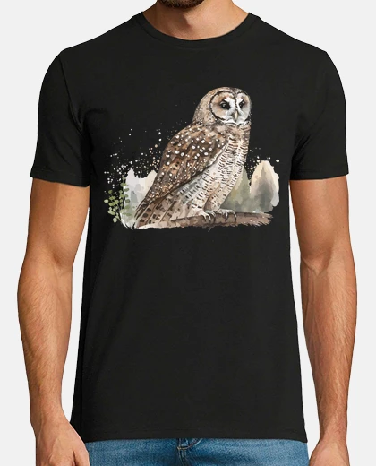 T-shirt gufo notturno grigio gufi foresta boho bohémien