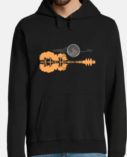 Hoodie guitar landscape trees lake full moon flamenco guitarist