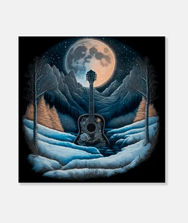 guitar moonlight night mountains snow