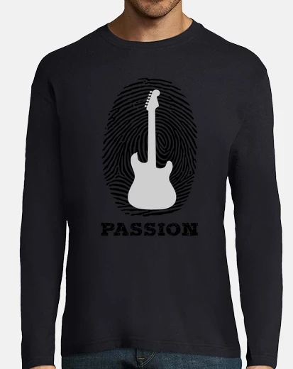 Tee-shirt guitare bleu marine manche longue homme