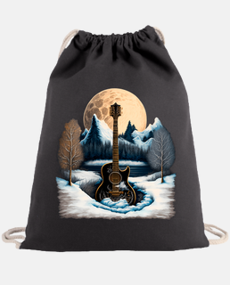guitare paysage neige montagnes lune