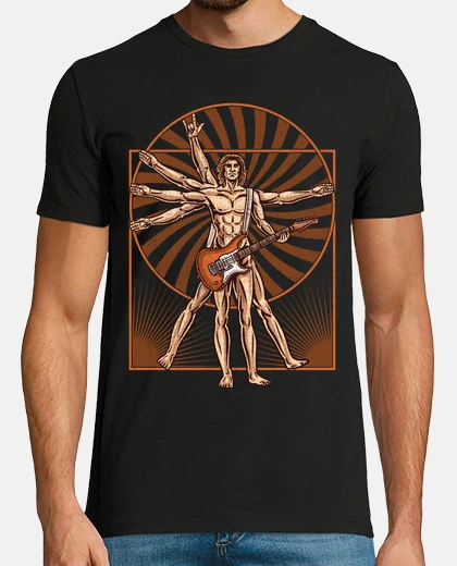 Tee-shirt guitariste homme de vitruve rock cadeau groupes de musique heavy metal