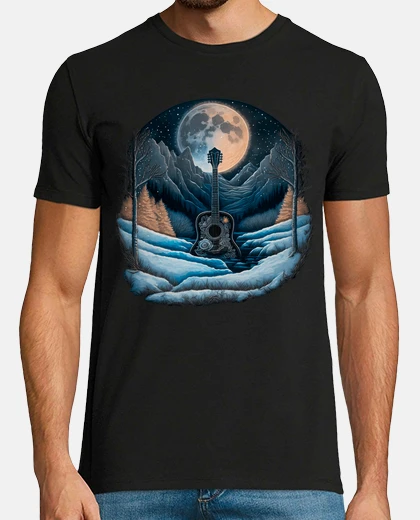 Camiseta Guitarra Acustica Música Flamenco Noche Luna Llena En La Montaña Nevada