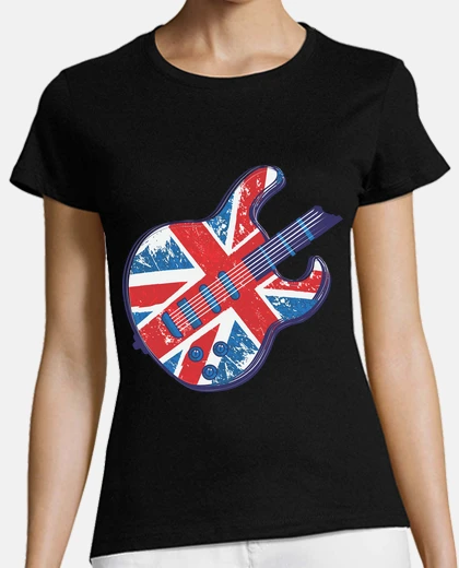 Camiseta Guitarra Eléctrica Bandera Reino Unido Música Rock Vintage