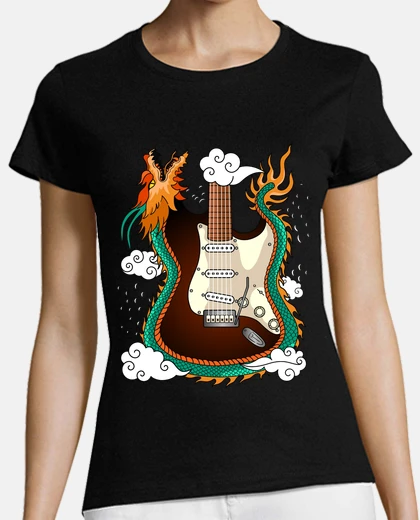 Camiseta Guitarra Eléctrica Dragón Música Rock Anime Manga Naruto Otaku Japón