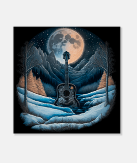 Guitarra Noche de Luna Montañas Nieve