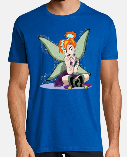 Camiseta Hada pop 80. Hombre, manga corta, azul royal, calidad extra