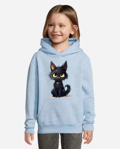 Felpa per bambini con cappuccio halloween gatto nero vintage