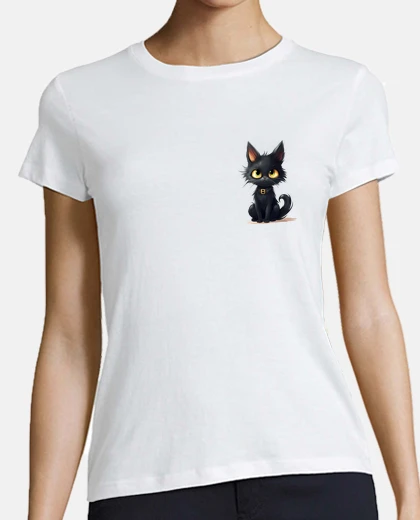 Tee-shirt halloween vintage chat noir trop mignon, logo niveau poche gauche comme  les marques de mode 