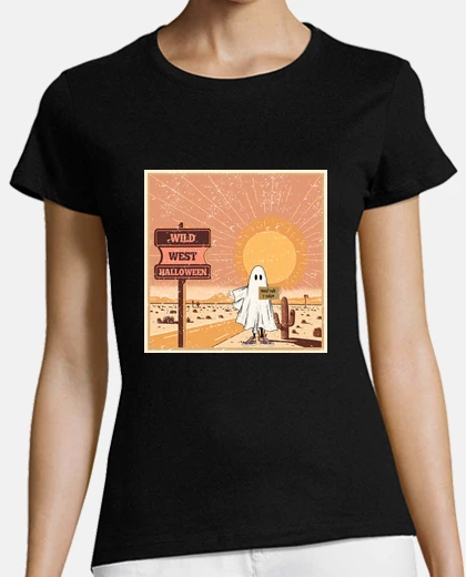 T-shirt halloween vintage retrò wild west, vecchia vecchia carta di un tempo, prima festa di halloween, stor