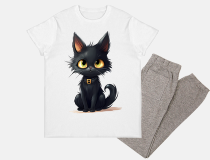 halloween vintage black cat too cute, babydoll, night shirt,