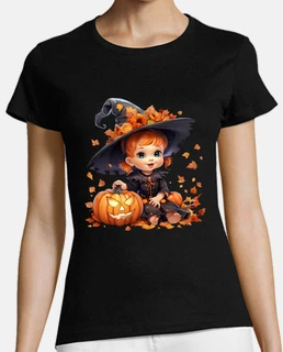 halloween witch girl and pumpkins