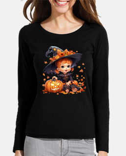 halloween witch girl and pumpkins
