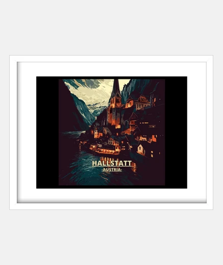 Quadro Hallstatt di notte Austria