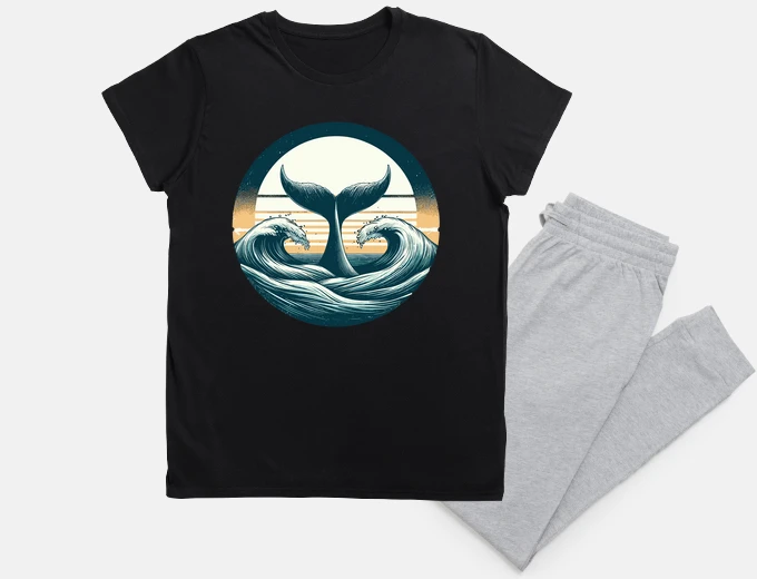 Pyjama Hand drawn whale tail Retro ocean waves