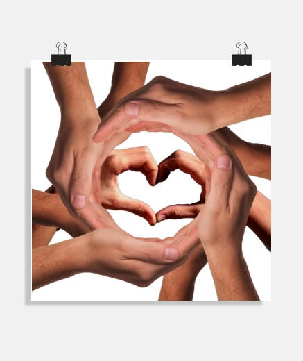 Poster hands in solidarity heart integration inclusion poster decoration