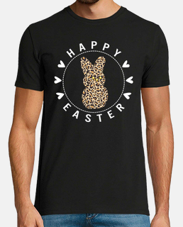 Happy Easter Shirt Cute Bunny Peep Eggs Trendy Leopard Pattern Gift For Women Girls Kids
